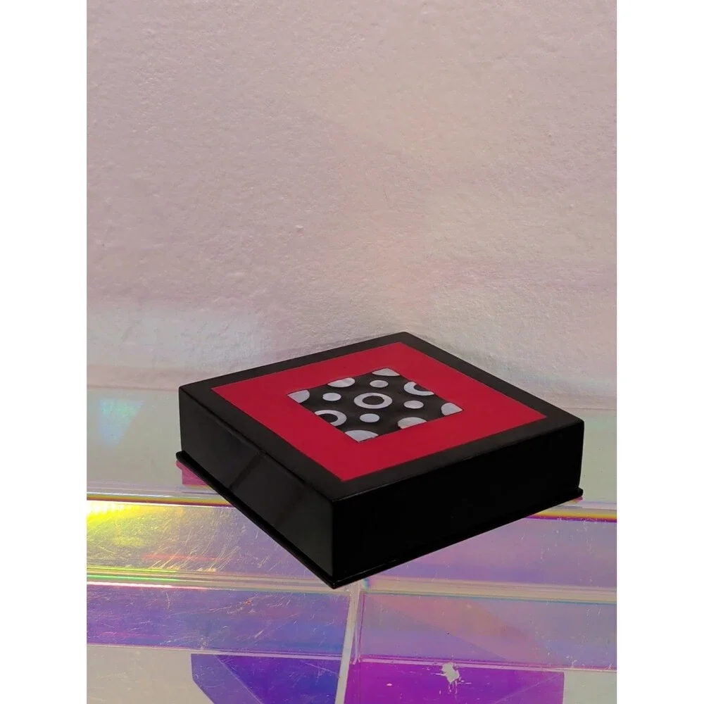 vintage article mother of pearl and lay coaster set of six with holder black red